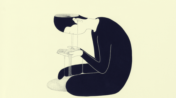 person whose head is turning into sand symbolizing memory loss from depression