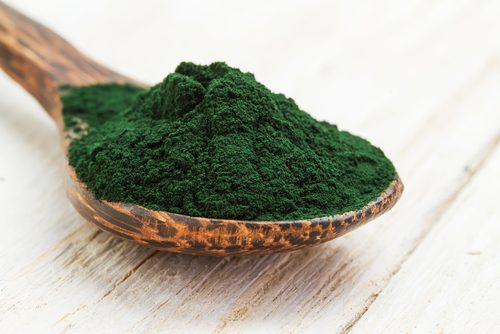 spoonful of powder spirulina
