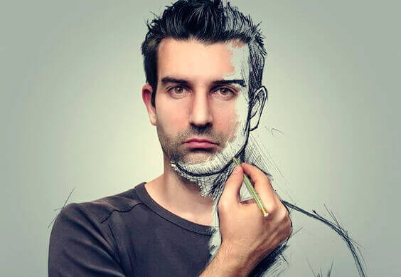 Man drawing himself