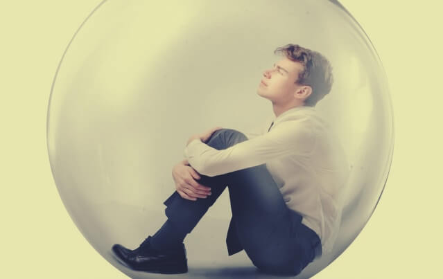 Boy sitting in a bubble