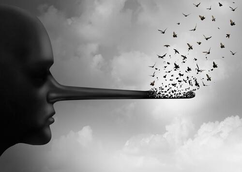 Long nose representing lies, one of three kinds of falsehood.