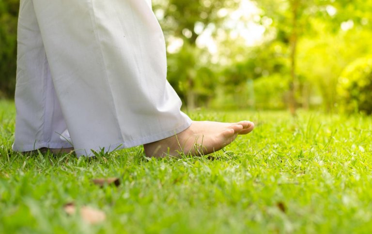 Walking barefoot on grass
