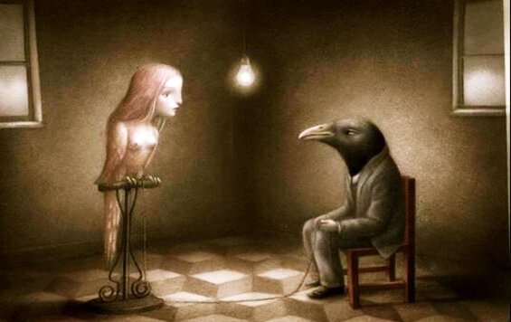 Birds with a human face symbolizing the Galatea effect.