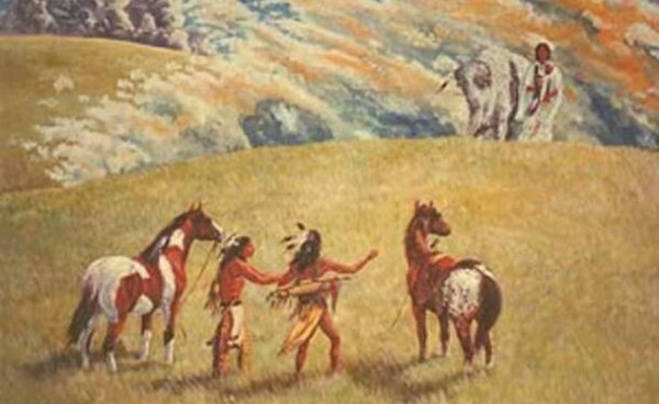 Native Americans in a painting.