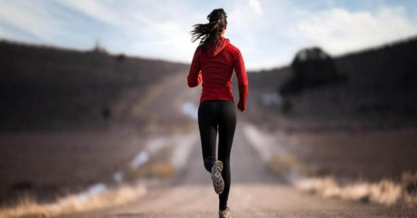Woman running away.