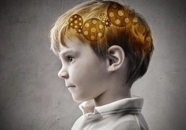 Boy with gears in his brain.