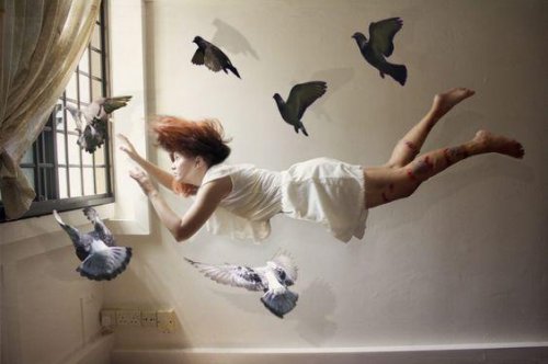 A girl floating.