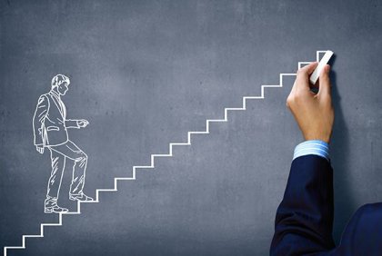 A person drawing a man going up stairs.
