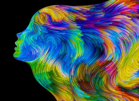 Female silhouette in color strings.