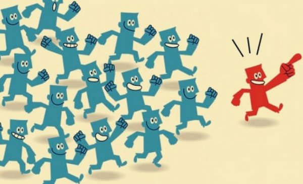 Group following a leader because of authority, one of the principles of persuasion.