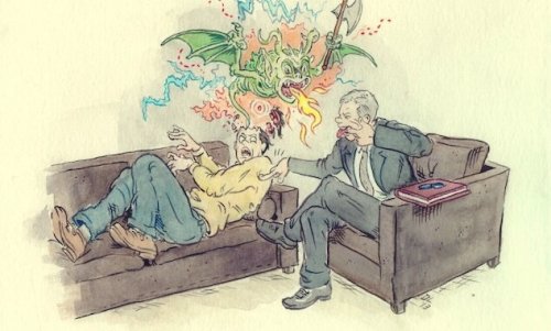 Man in psychotherapy session.
