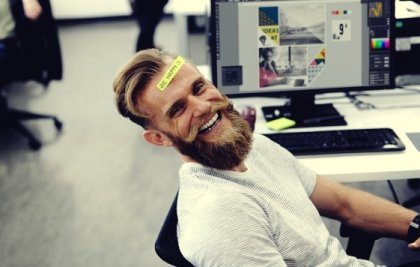 Man with a good sense of humor at work.