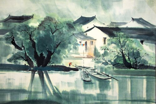 Houses by the river.