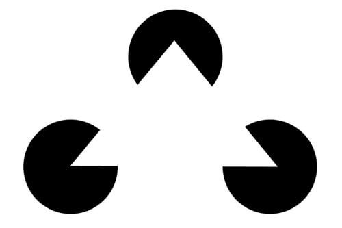 tre sorte cirkler med indhak, så de former en hvid trekant