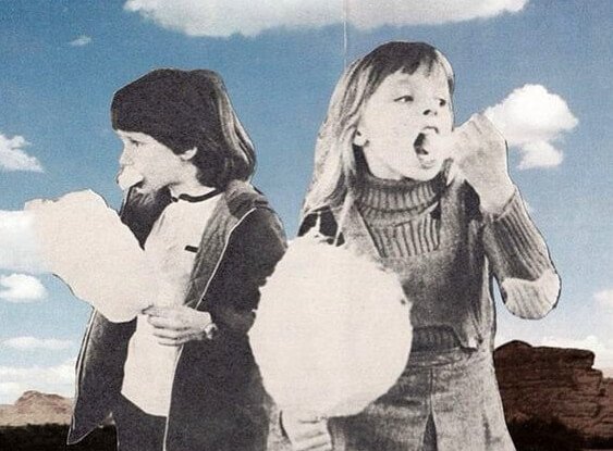 Kids eating cotton candy, symbolizing one of the actions damaging to your health.