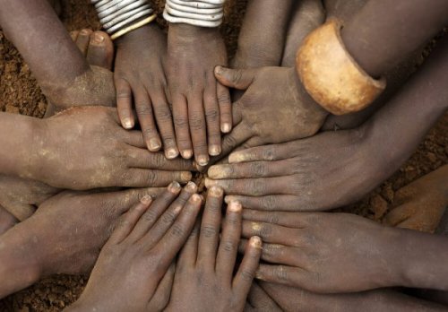 Hands together.