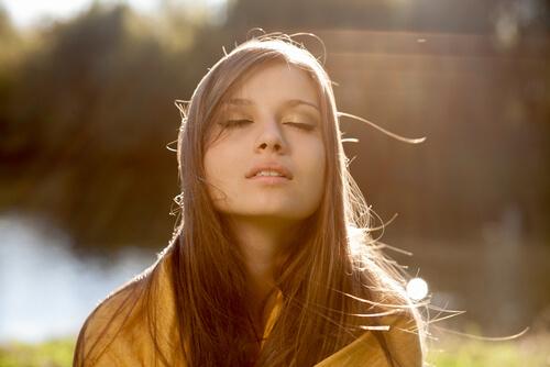 Woman breathing.
