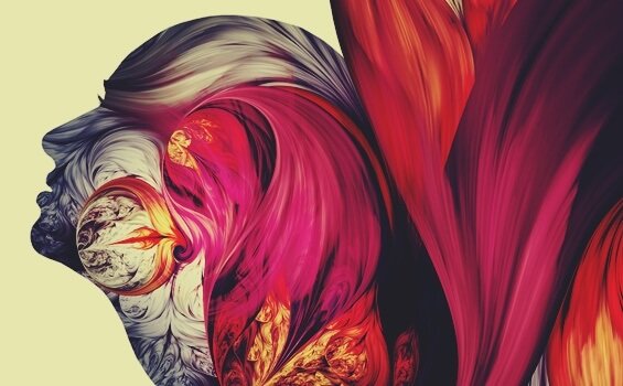 Energy given off by relationships represented by outline of person filled with colors.