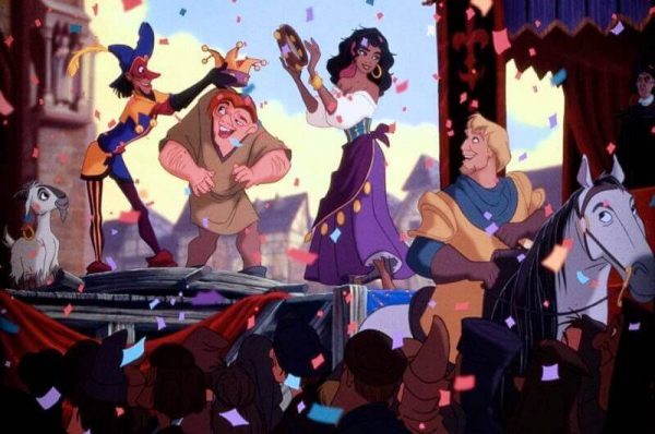 Quasimodo and Esmeralda during the crowning.