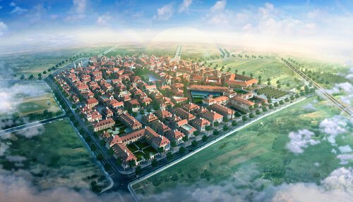 An illustration of a utopia from above.