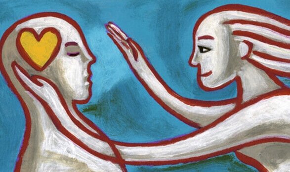 A woman stretching her hand towards her lover.