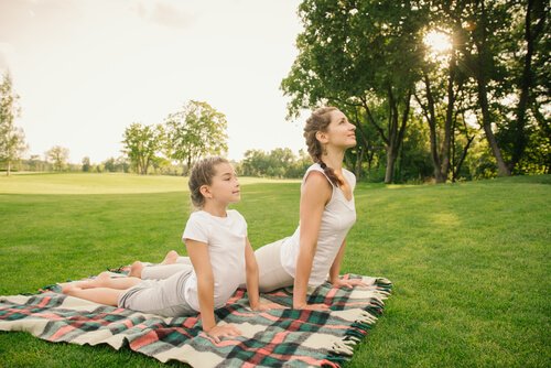 Yoga cobra pose for children.