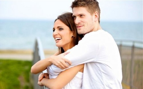 A couple hugging.