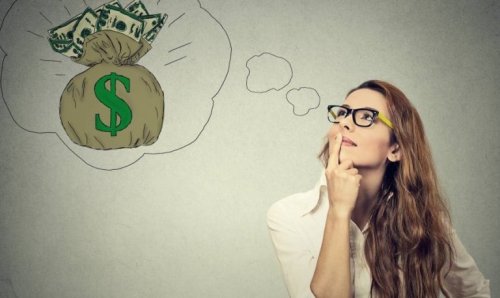 A woman dreaming of money.