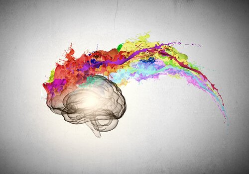 An artistic depiction of an optimist's brain with colorful explosion.