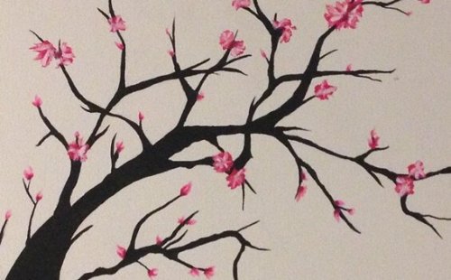 Cherry blossom tree in the process of blooming.