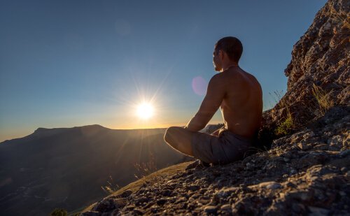 Man practicing simple meditation exercises.