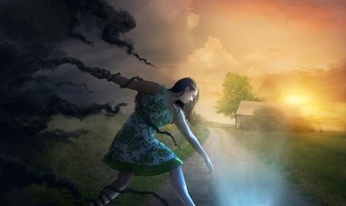 Girl trapped in her emotional pendulum.