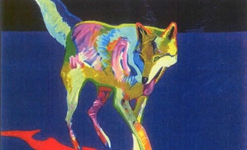 Wolf painted in colors. 