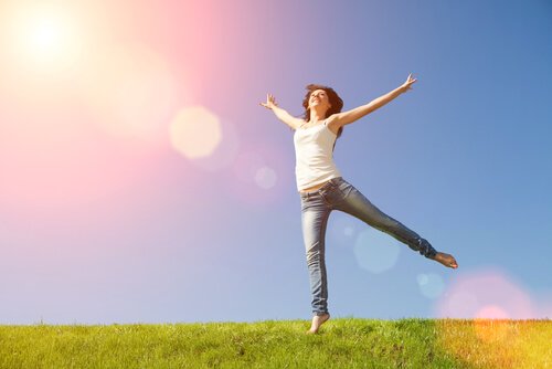 A woman jumping and feeling happy.