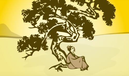 A man thinking about a Japanese fable.