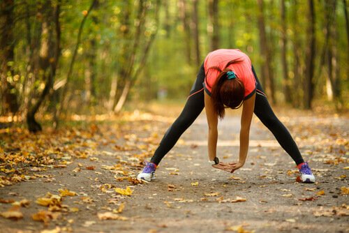 A woman working out.