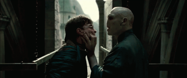 Voldemort threatening Harry Potter.