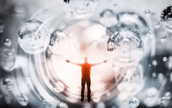 Man in a tunnel with water drops.