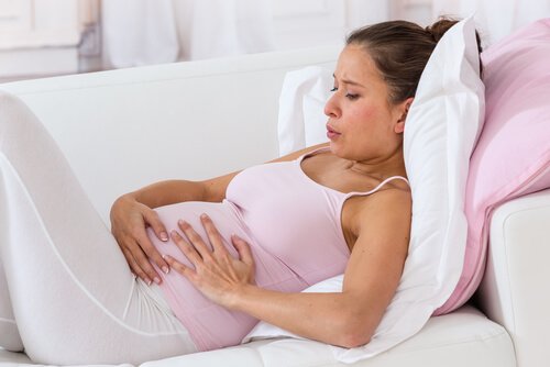 Pregnant woman breathing.