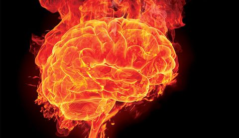 Anxious brain, a brain in flames.