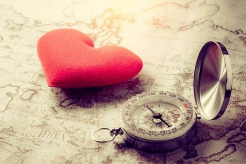 A heart and a compass on a map, representing the journey of emotional maturity.