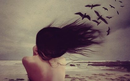 A woman with birds.
