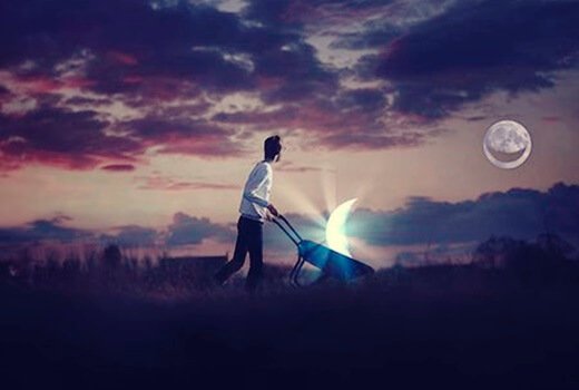 A man taking smile away from the moon.