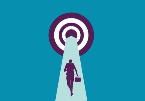 An illustration showing a person running with a briefcase towards their goal.