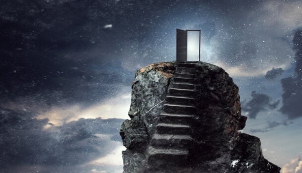 Stairs that lead to a door in the universe.