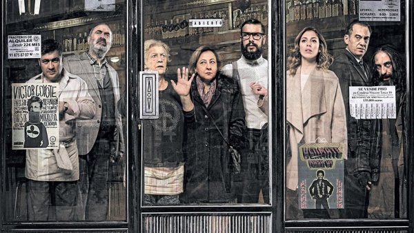 Trapped people looking out.