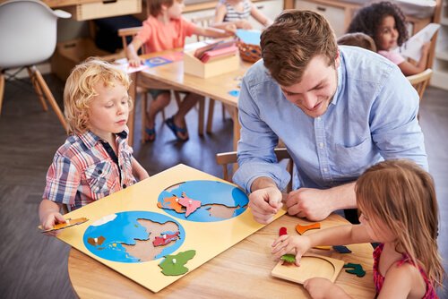 Children learning through the Montessori method.