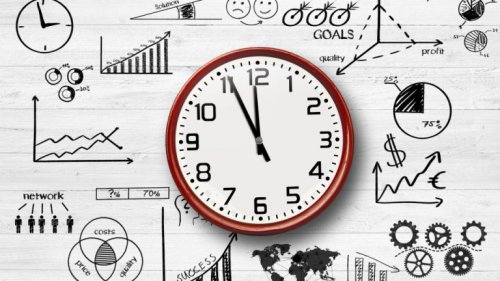 A clock in the middle of work-dynamic drawings.