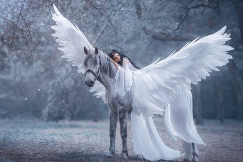 A fairy with a unicorn.