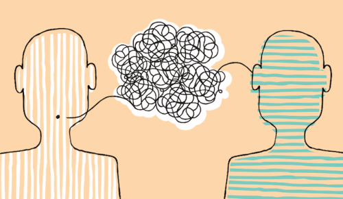 Two figures trying to communicate.